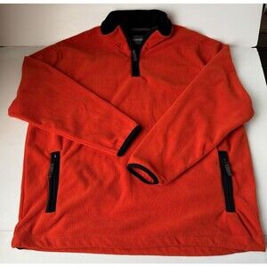 St. Johns Bay Active Jacket Mens Large Orange Fleece Long Sleeve 1/4 Zip Pockets